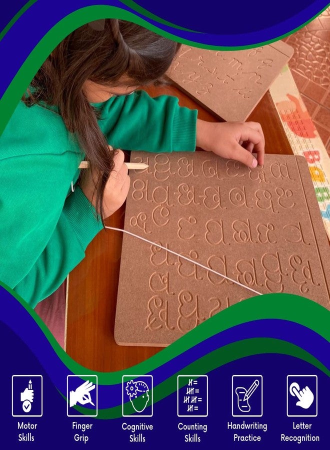 CRYA Kannada Educational Tracing Wooden Board for Kids | Handwriting, Counting and Learning Montessori Slates | Reversible Set of 2 Puzzles (Kannada, Cursive English and Numbers) - Image 3